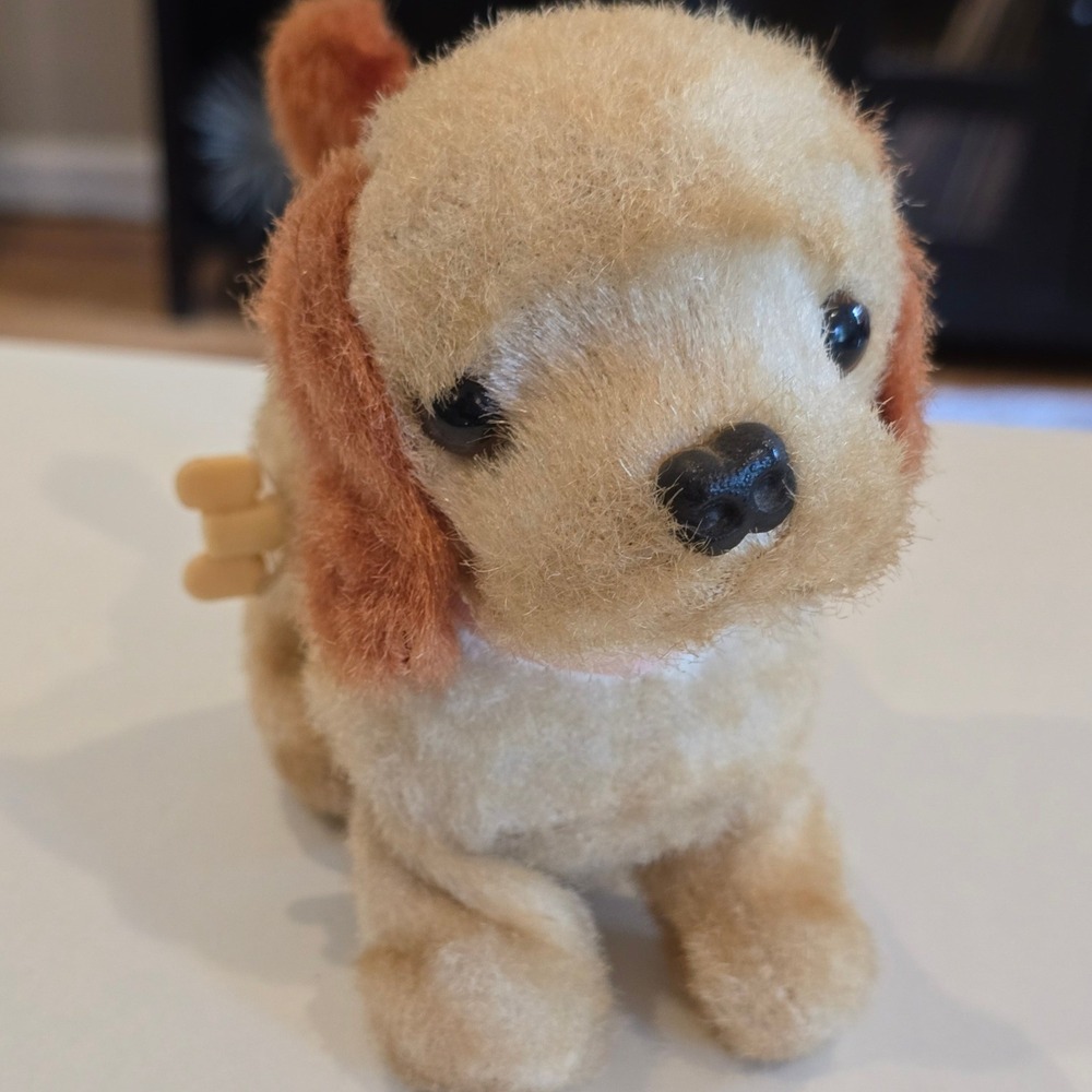 Working Vintage 1960s Japan Wind Up Barking Dog Mechanical Plush Toy Hops 6"